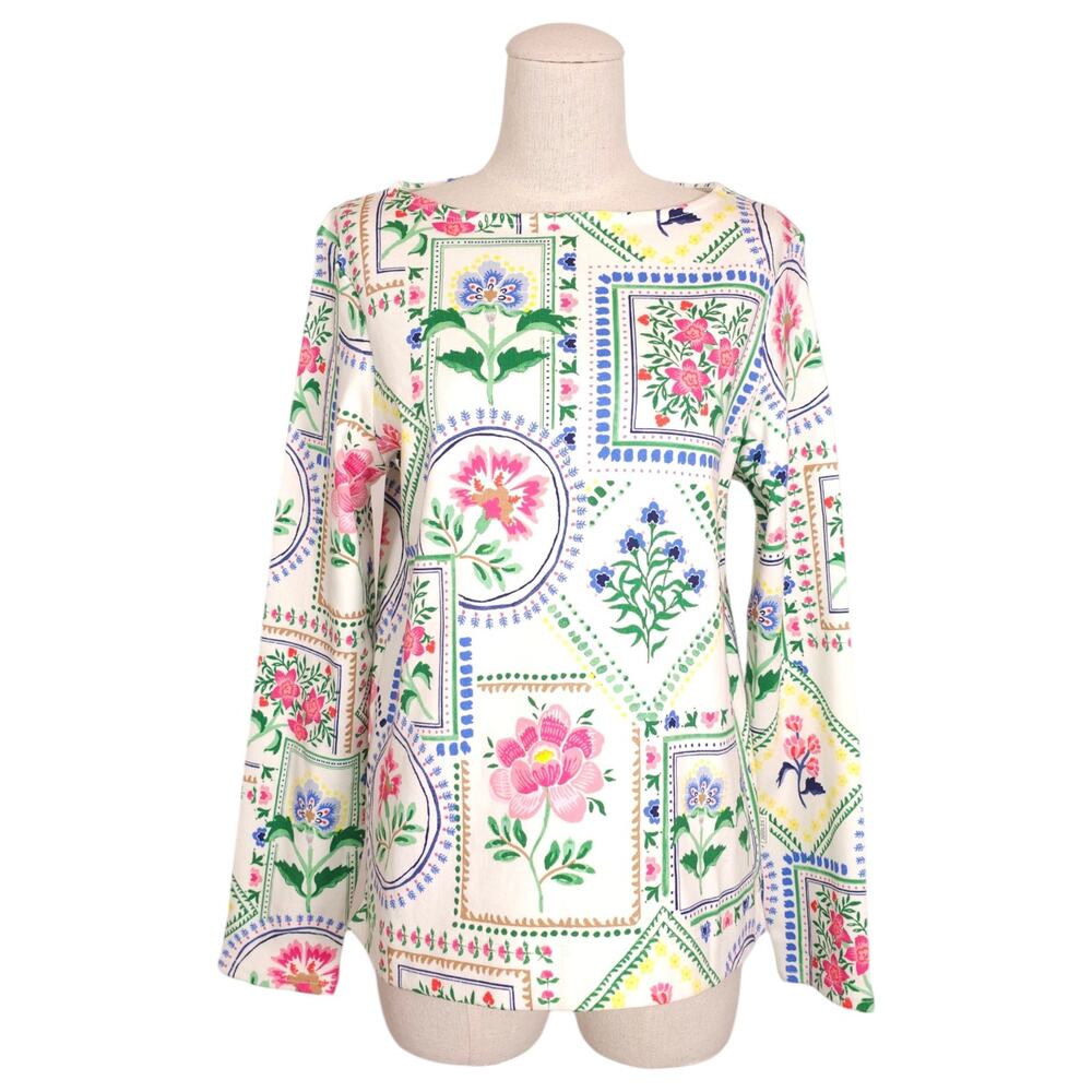 NWT Joules Harbour Cream Floral Tile Print Cotton Top Sz 6